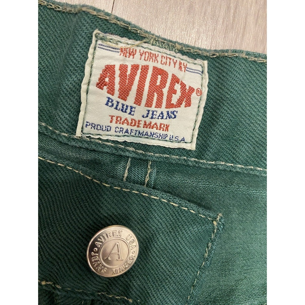 Vintage Avirex Jeans Mens 28x32 Green Made In Italy Button Fly New York City USA - Picture 9 of 11